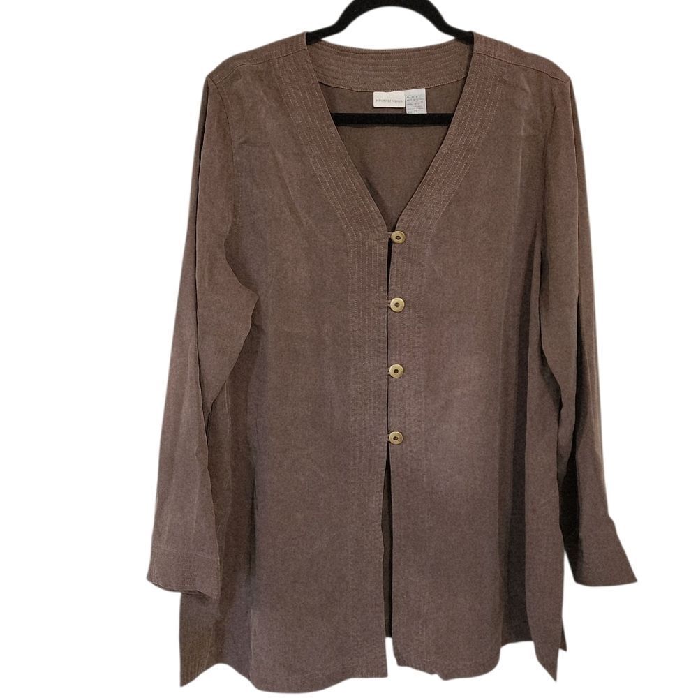 Vintage Newport News Shaket Top XL Brown Button Up Long Sleeve